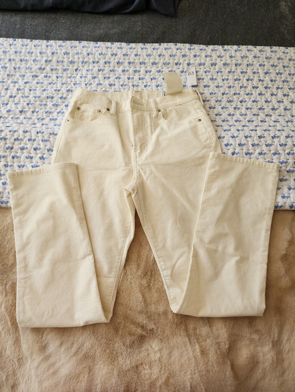 GAP 90s NWT Straight Leg High Rise Corduroy Pants Cream Ivory Size 28